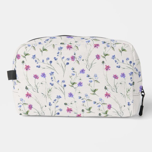 pink Watercolor wildflowers floral cosmetic bag (Front)