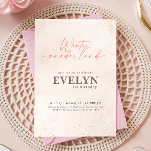 Pink Watercolor Winter Onederland First Birthday Invitation