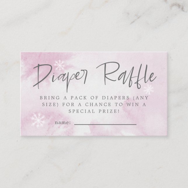 Pink Watercolor Winter Snow Diaper Raffle Ticket Enclosure Card (Front)
