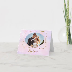 Pink Watercolor with Faux Golden Accents Wedding Thank You Card