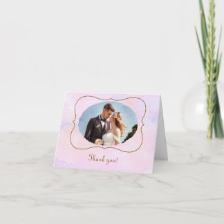 Pink Watercolor with Faux Golden Accents Wedding Thank You Card