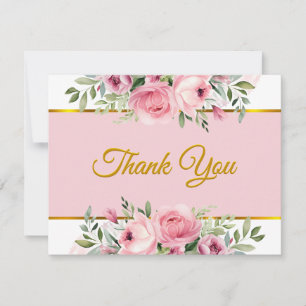 Pink Watercolor with Gold Foil Script Thank You Card