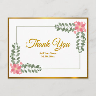 Pink Watercolor with Gold Foil Script Thank You Postcard