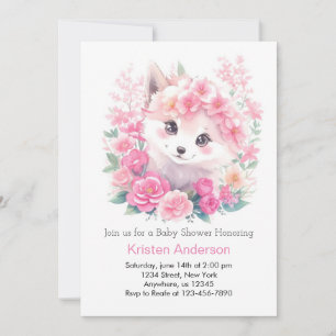 Pink Watercolor Wolf Magic Girl Baby Shower Invitation
