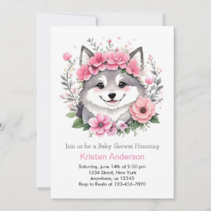 Pink Watercolor Wolf Whispers Girl Baby Shower Invitation