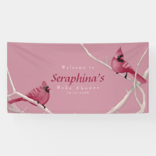 Pink Watercolor Woodland Cardinals Baby Shower Banner