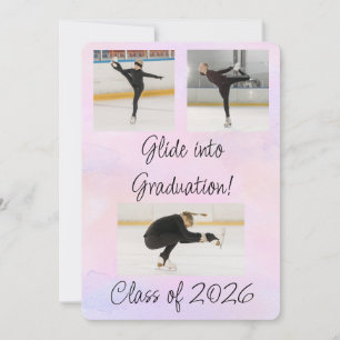 Pink Watercolored Ice Skating Graduation Party Invitation