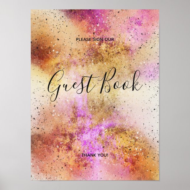 Pink Watercolour Confetti Guest Book Sign Poster (Front)
