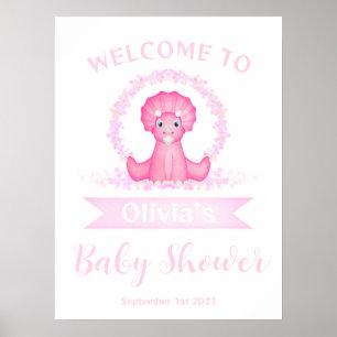 Pink Watercolour Dinosaur Baby Shower Welcome Sign