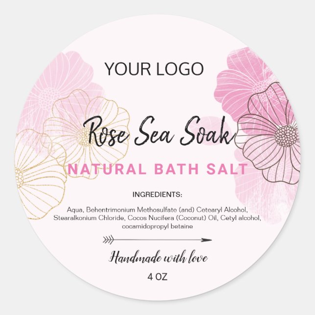 Pink Watercolour flower round label (Front)