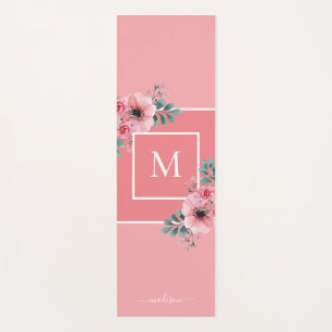 Pink   Watercolour Flowers Monogram Yoga Mat