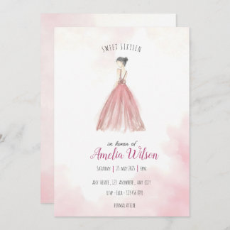 Pink Watercolour & Glitter Sweet 16 Birthday Party Invitation