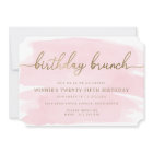 Pink Watercolour Gold Birthday Brunch Invitation