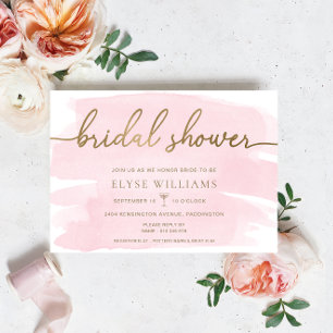 Pink Watercolour Gold Bridal Shower Invitation