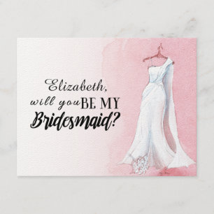 Pink Watercolour Gown "Will you be my bridesmaid" Invitation