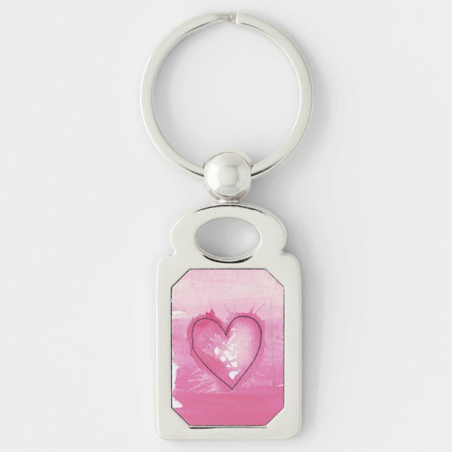 Pink Watercolour Heart Key Ring (Front)