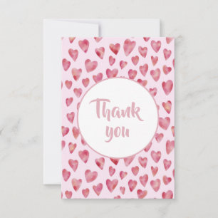 Pink Watercolour Heart Thank you Card