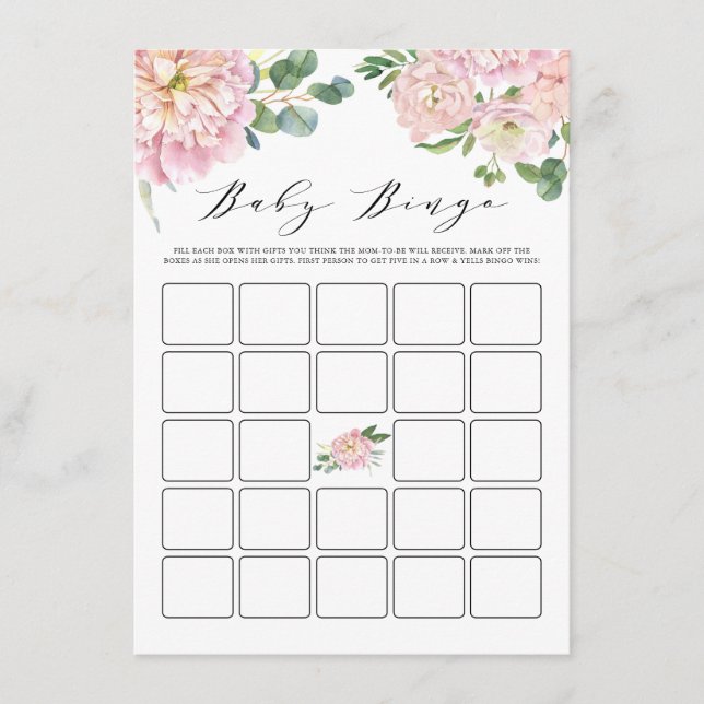 Pink Watercolour Roses Baby Shower Bingo Game Enclosure Card (Front)