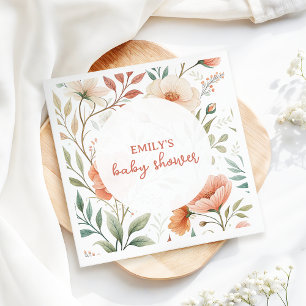 Pink Watercolour Wildflower Baby Shower Napkin