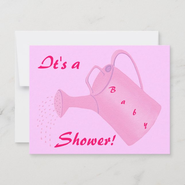 Pink Watering Can Baby Shower Invitations (Front)