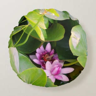 Pink Waterlilies Floral Photo Round Cushion