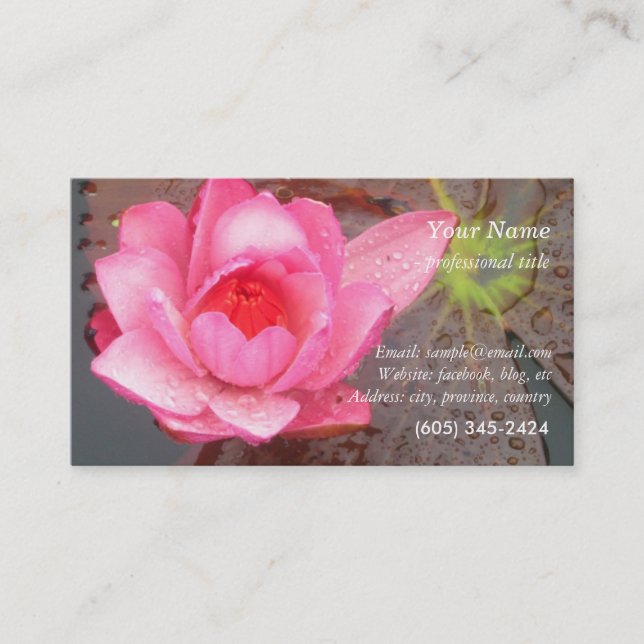 pink waterlily flower business card (Front)