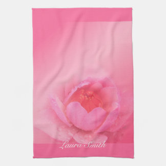 Pink waterlily flower pink kitchen tower with name tea towel