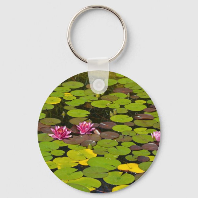 Pink waterlily garden pond key ring (Front)