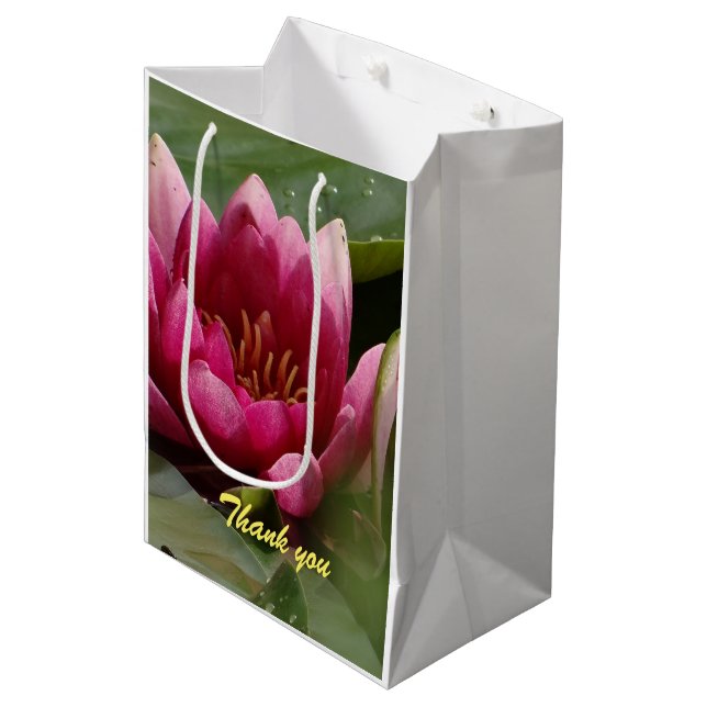 Pink waterlily medium gift bag (Front Angled)
