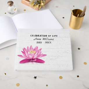 Pink Waterlily on Wood Memorial Service Guest Book