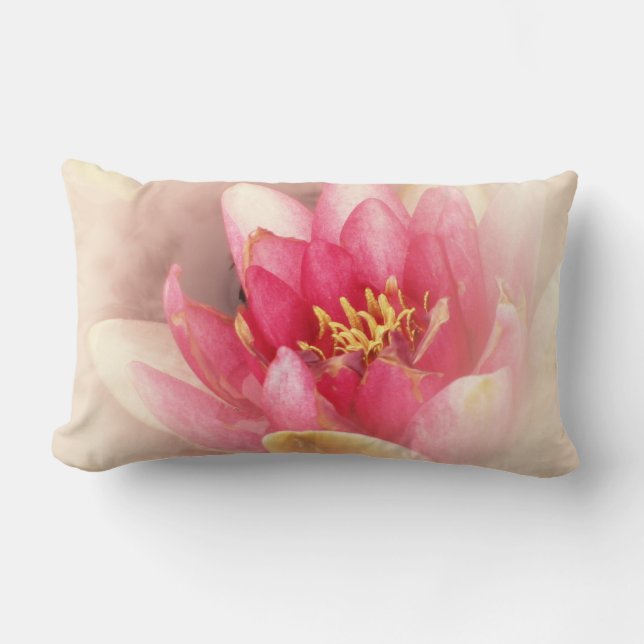 Pink Waterlily Pastel Lumbar Pillow (Front)