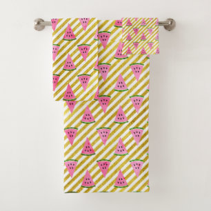 Pink Watermelon and Yellow Stripe Summer Pattern Bath Towel Set