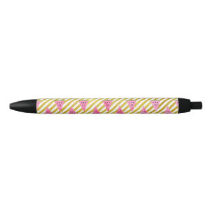Pink Watermelon and Yellow Stripe Summer Pattern Black Ink Pen