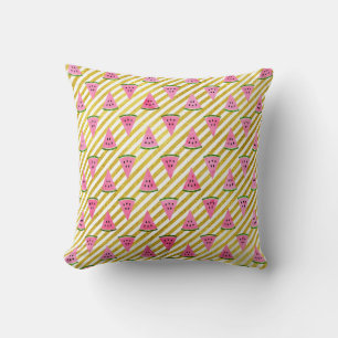 Pink Watermelon and Yellow Stripe Summer Pattern Cushion