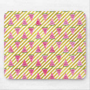 Pink Watermelon and Yellow Stripe Summer Pattern Mouse Pad