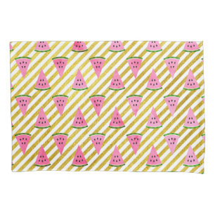 Pink Watermelon and Yellow Stripe Summer Pattern Pillowcase