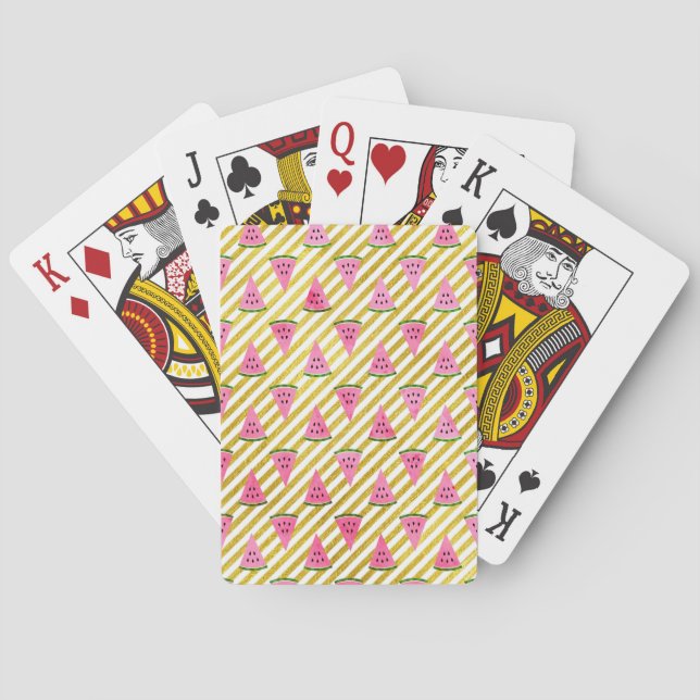 Pink Watermelon and Yellow Stripe Summer Pattern Playing Cards (Back)