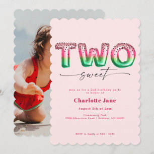 Pink Watermelon Balloon 2nd Birthday Invitation