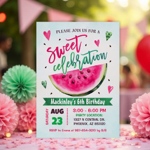 Pink Watermelon Birthday Party Sweet Celebration  Invitation