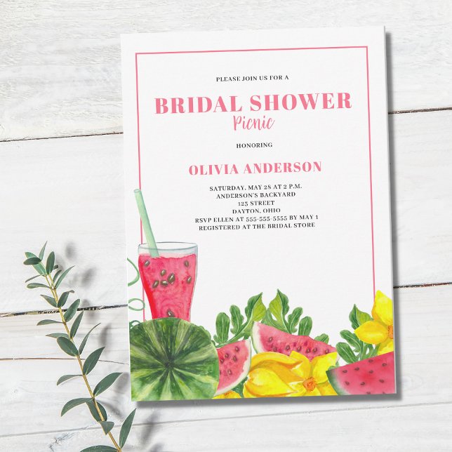 Pink Watermelon Bridal Shower Picnic Invitation (Creator Uploaded)