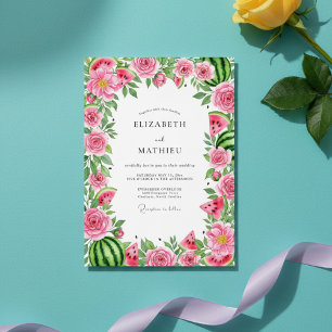 Pink Watermelon Floral Whimsy Wedding Invitation