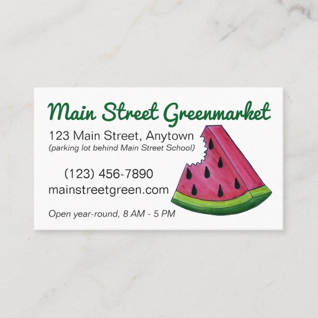 Pink Watermelon Fruit Melon Slice Food Market Business Card (Front)