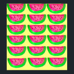 Pink watermelon fruit pop art poster<br><div class="desc">Inspired by pop art, this original watercolour illustration is a design of cute, hip, pink and green watermelon fruit in a pattern on a pastel lemon yellow background. This quirky, fun fruit design is bright and colourful and sure to bring a smile.</div>