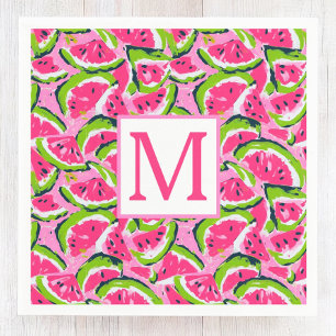 Pink Watermelon Fruit Slices Pattern Monogram Napkin