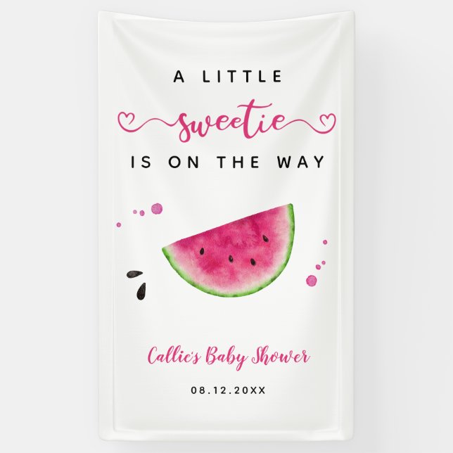 Pink Watermelon Little Sweetie Baby Shower Welcome Banner (Vertical)