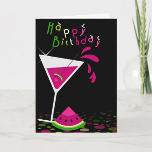 Pink Watermelon Martini Cocktail Greeting Card
