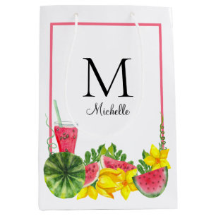 Pink Watermelon Monogram Name Medium Gift Bag