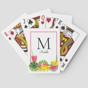 Pink Watermelon Monogram Name Playing Cards