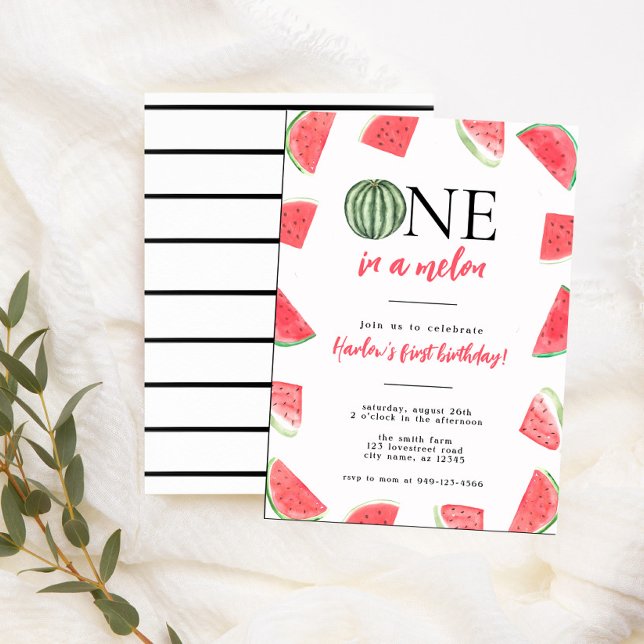 Pink Watermelon One in a melon first Birthday  Invitation (Creator Uploaded)