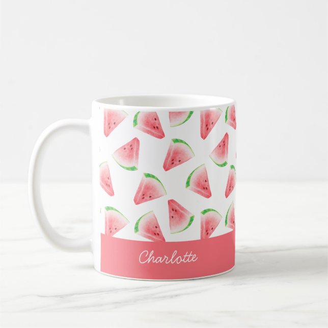 Pink Watermelon Personalized Coffee Mug (Left)